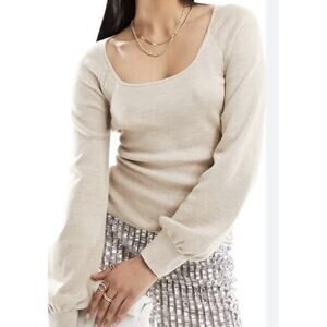 & Other Stories Women’s L knitted top with volume cuffs in beige NEW